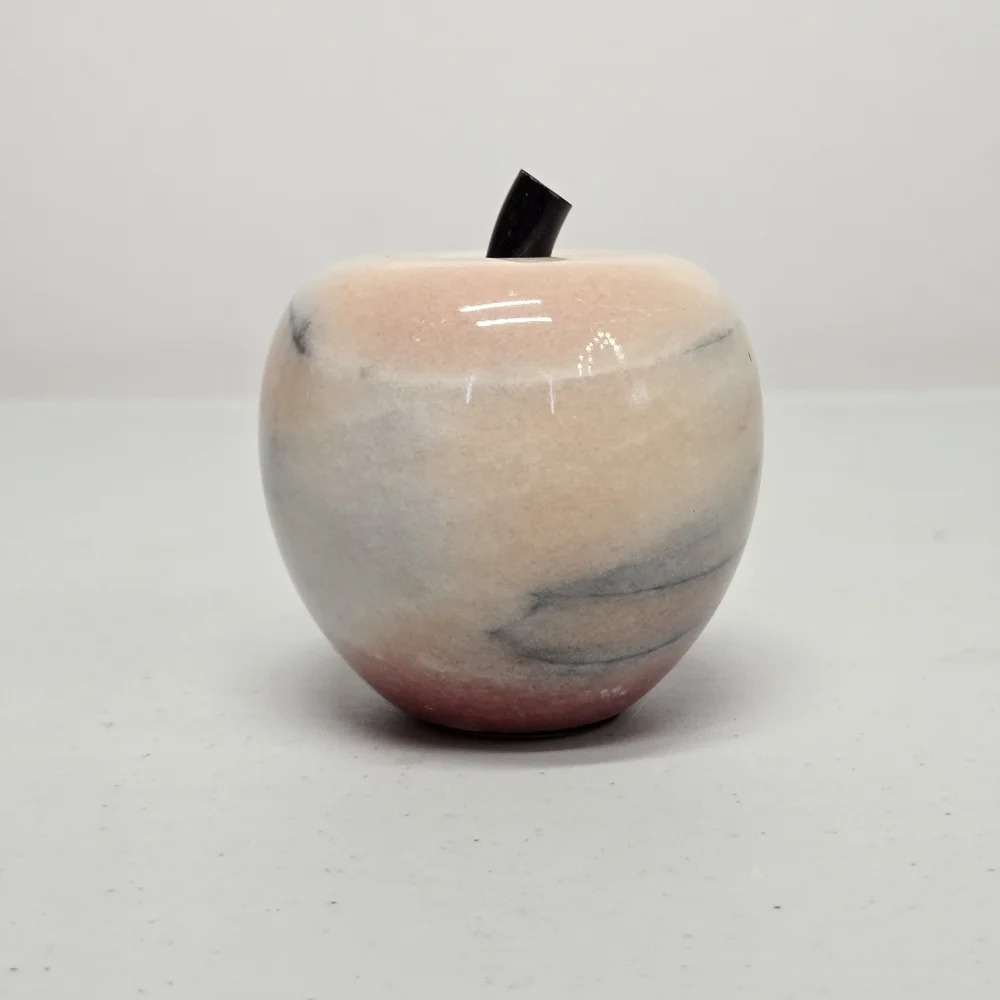 Vintage Carved Alabaster Stone Marble Apple‎ Fruit Paperweight Light Ivory Pink